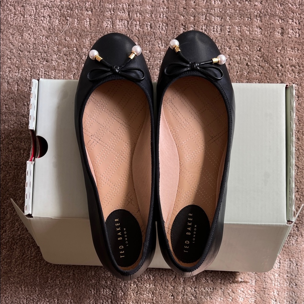 Ted Baker Black Flats with Pearl Detail